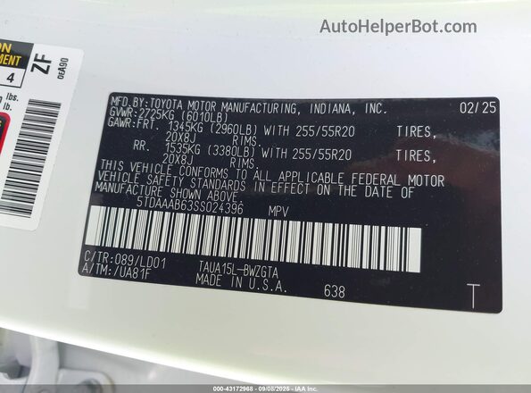 5TDAAAB63SS024396 2025 LEXUS TX 350 White Вид підкапотного простору