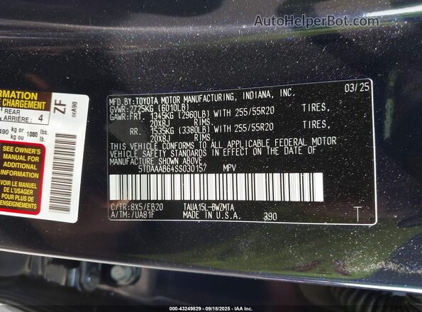 5TDAAAB64SS030157 2025 LEXUS TX 350 Blue Engine compartment view