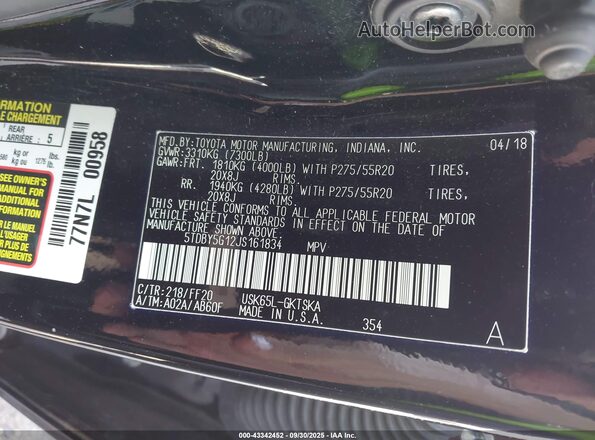 5TDBY5G12JS161834 2018 TOYOTA SEQUOIA Black Engine compartment view