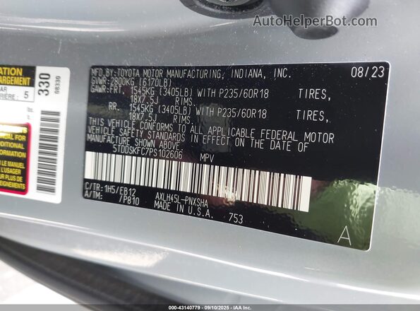 5TDDSKFC7PS102606 2023 TOYOTA SIENNA Pewter ძრავის განყოფილების ხედი