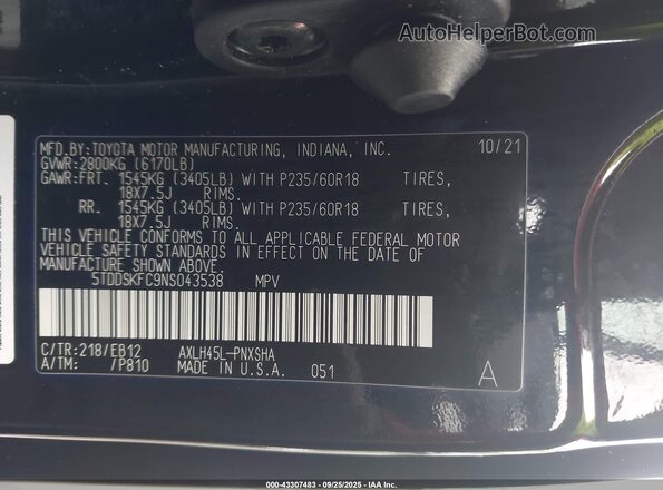 5TDDSKFC9NS043538 2022 TOYOTA SIENNA Black Widok komory silnika