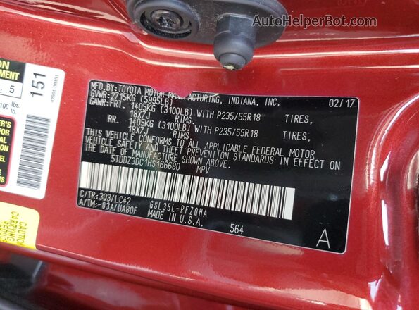 5TDDZ3DC1HS166680 2017 TOYOTA LE Burgundy 