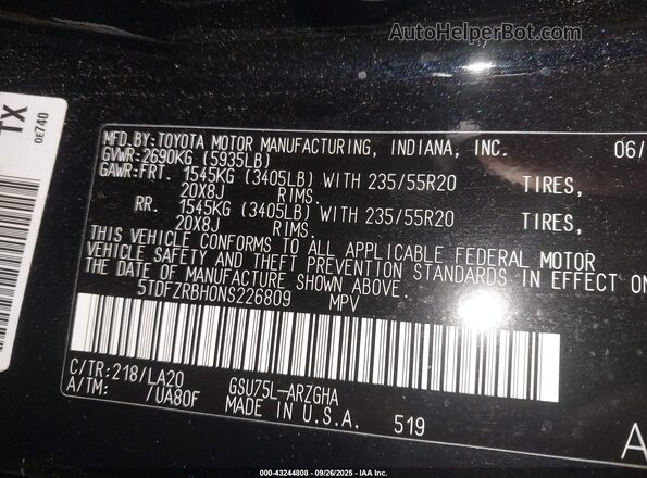 5TDFZRBH0NS226809 2022 TOYOTA HIGHLANDER Black 