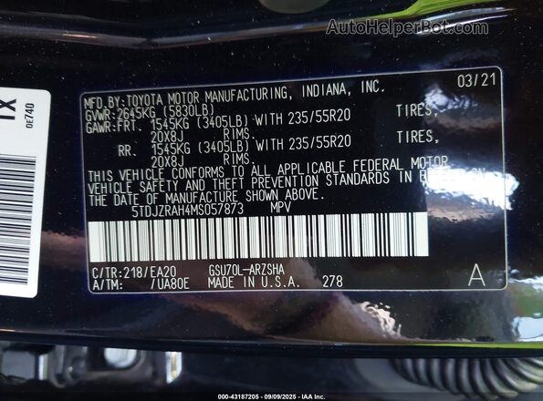 5TDJZRAH4MS057873 2021 TOYOTA HIGHLANDER Black Շարժիչի բաժամունքի տեսք