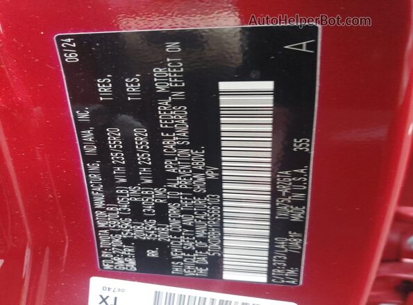 5TDKDRBH1RS566103 2024 TOYOTA LE Красный Вид наклейки с VIN-кодом