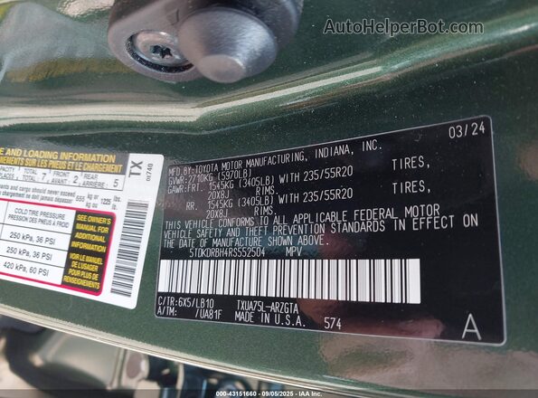 5TDKDRBH4RS552504 2024 TOYOTA LIMITED Green Widok komory silnika