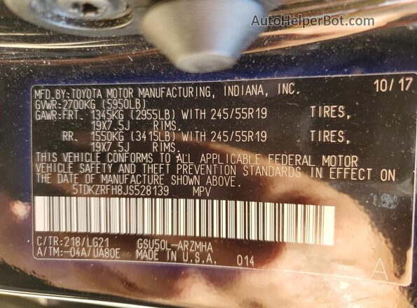 5TDKZRFH8JS528139 2018 TOYOTA HIGHLANDER Черный 