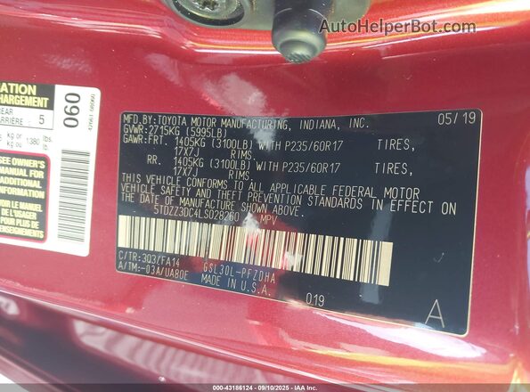 5TDZZ3DC4LS028260 2020 TOYOTA SIENNA Red Widok komory silnika