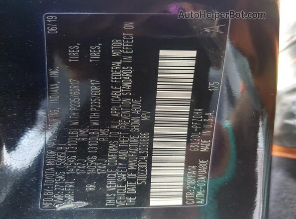 5TDZZ3DC4LS030686 2020 TOYOTA SIENNA Black VIN կոդի պիտակի տեսք