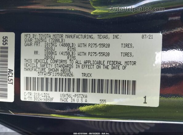 5TFAY5F11MX032026 2021 TOYOTA TUNDRA Black Շարժիչի բաժամունքի տեսք