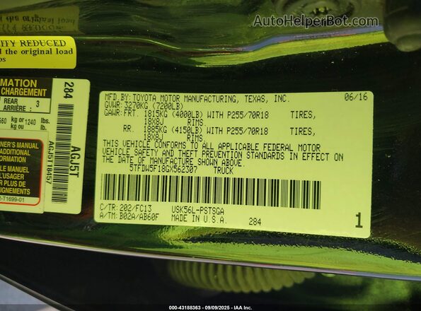 5TFDW5F18GX562307 2016 TOYOTA TUNDRA Black Engine compartment view