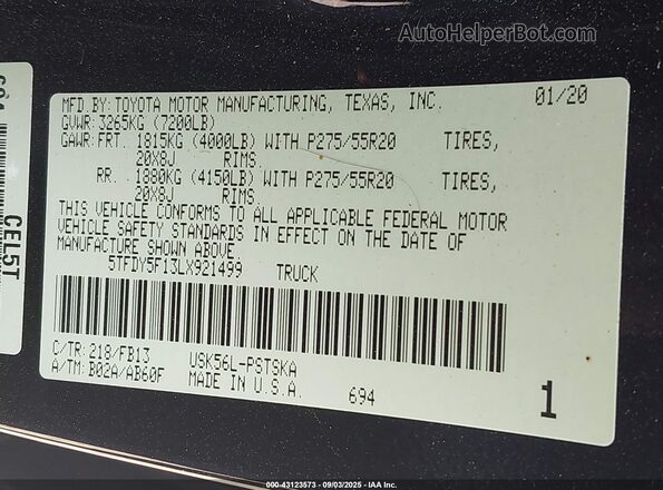 5TFDY5F13LX921499 2020 TOYOTA TUNDRA Black Engine compartment view