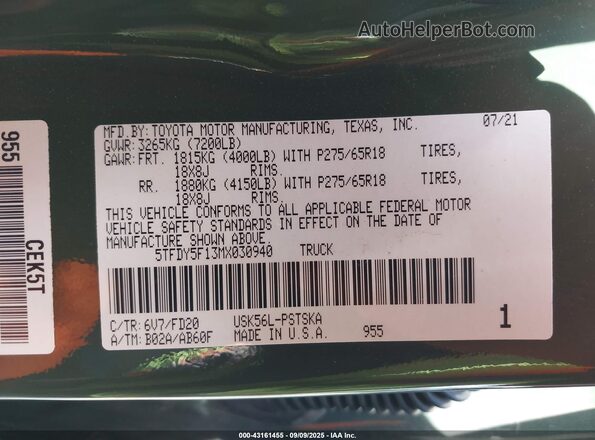 5TFDY5F13MX030940 2021 TOYOTA TUNDRA Green Vista del compartimento del motor