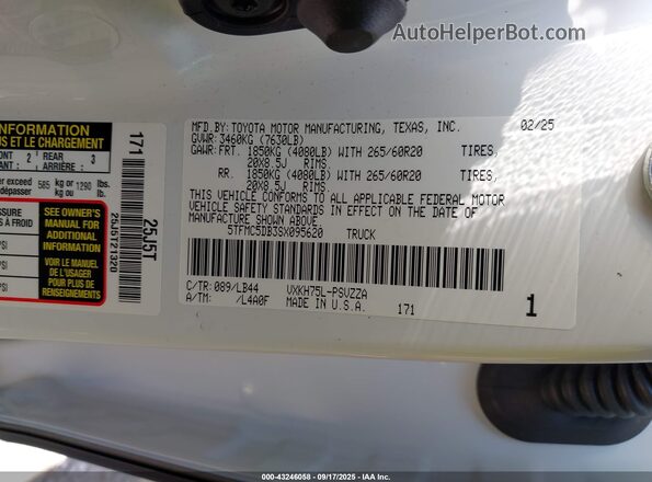 5TFMC5DB3SX095620 2025 TOYOTA TUNDRA HYBRID White Vista del compartimento del motor