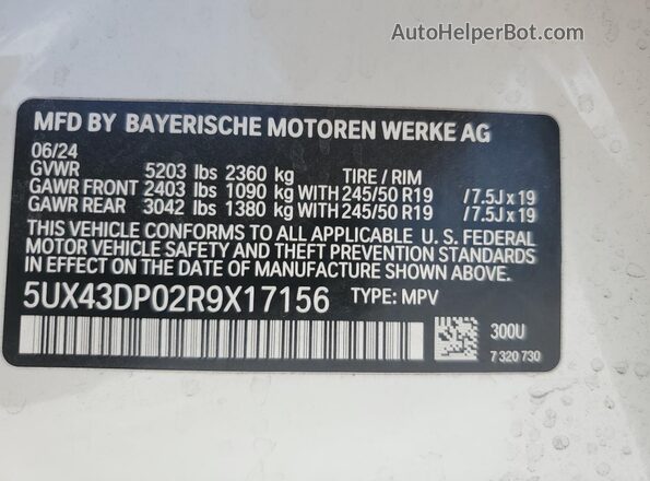 5UX43DP02R9X17156 2024 BMW X3 White 
