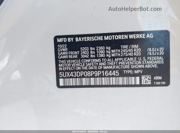 5UX43DP08P9P16445 2023 BMW X3 White Widok komory silnika