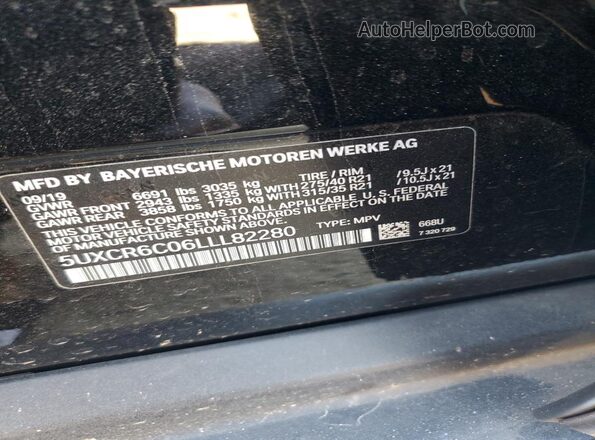 5UXCR6C06LLL82280 2020 BMW X5 Black Вид наклейки з VIN-кодом
