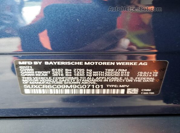 5UXCR6C09M9G07101 2021 BMW X5 Blue 