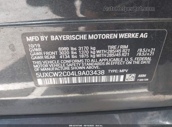 5UXCW2C04L9A03438 2020 BMW X7 Black Engine compartment view