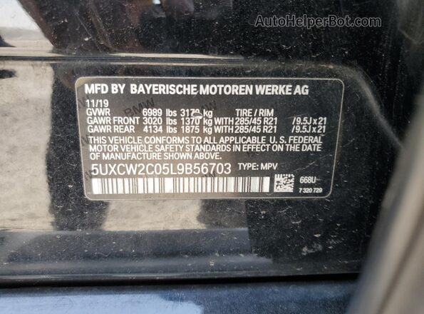 5UXCW2C05L9B56703 2020 BMW X7 Black VIN sticker view
