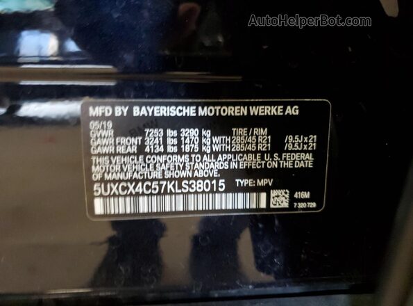 5UXCX4C57KLS38015 2019 BMW X7 Black VIN կոդի պիտակի տեսք