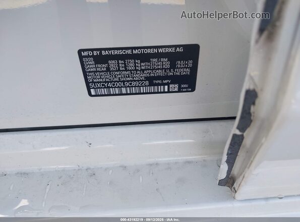 5UXCY4C00L9C89228 2020 BMW X6 White Вид підкапотного простору
