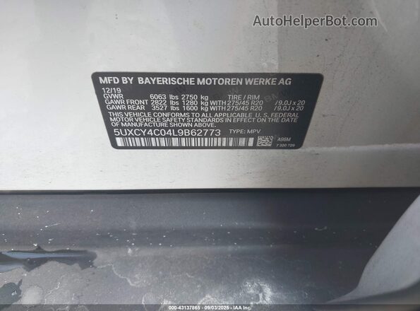 5UXCY4C04L9B62773 2020 BMW X6 White Widok komory silnika