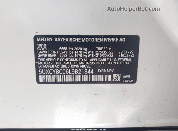 5UXCY8C06L9B21844 2020 BMW X6 White Widok komory silnika