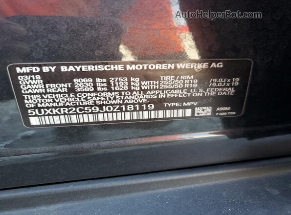 5UXKR2C59J0Z18119 2018 BMW X5 Черный 