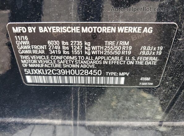 5UXKU2C39H0U28450 2017 BMW X6 Black Vista de la etiqueta del VIN