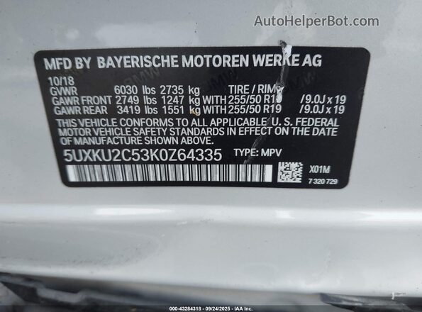 5UXKU2C53K0Z64335 2019 BMW X6 Silver Vista del compartimento del motor