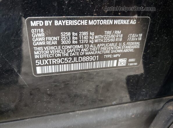 5UXTR9C52JLD88901 2018 BMW X3 Black 