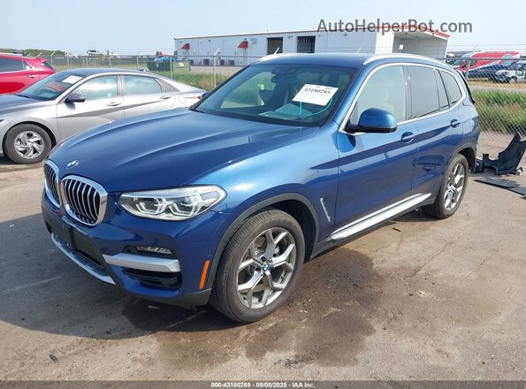 5UXTY5C04LLT39019 2020 BMW X3 Blue Vista tres cuartos delantera izquierda