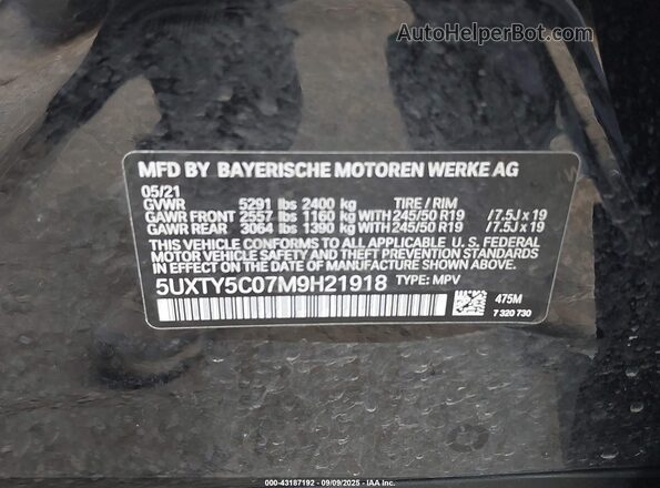 5UXTY5C07M9H21918 2021 BMW X3 Black Շարժիչի բաժամունքի տեսք