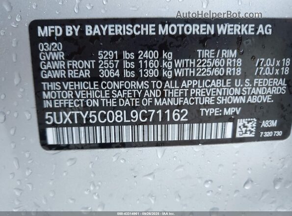 5UXTY5C08L9C71162 2020 BMW X3 Серебряный Вид подкапотного пространства