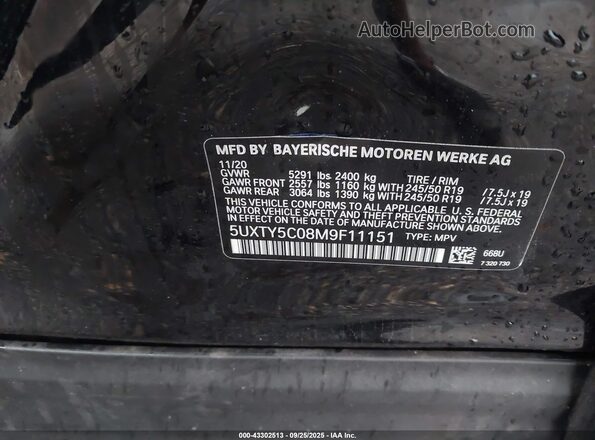 5UXTY5C08M9F11151 2021 BMW X3 Black Շարժիչի բաժամունքի տեսք