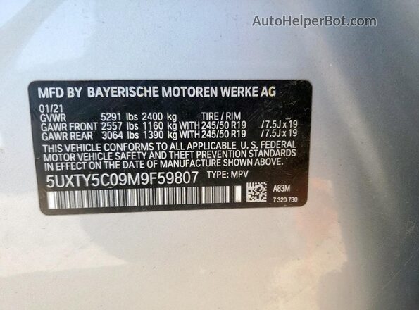 5UXTY5C09M9F59807 2021 BMW X3 Серебряный 