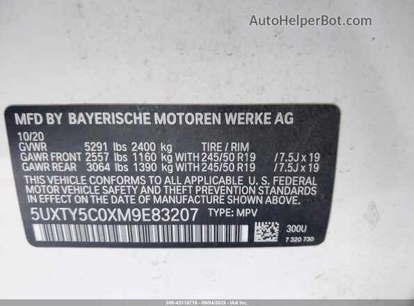 5UXTY5C0XM9E83207 2021 BMW X3 White Engine compartment view