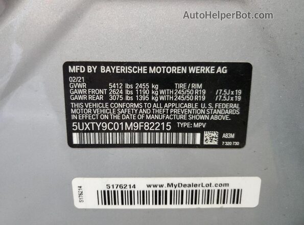 5UXTY9C01M9F82215 2021 BMW X3 Silver Widok wnętrza 360 stopni