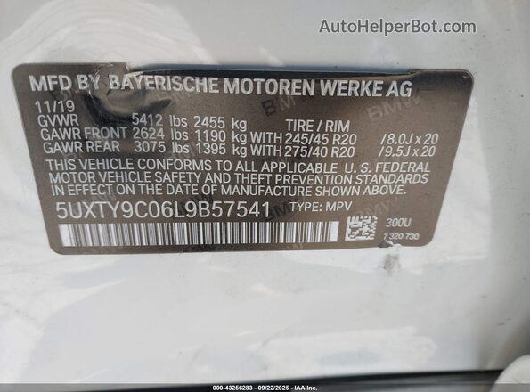5UXTY9C06L9B57541 2020 BMW X3 Белый Вид подкапотного пространства