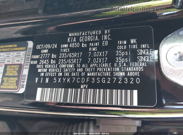 5XYK7CDF3SG272320 2025 KIA SPORTAGE Black Շարժիչի բաժամունքի տեսք
