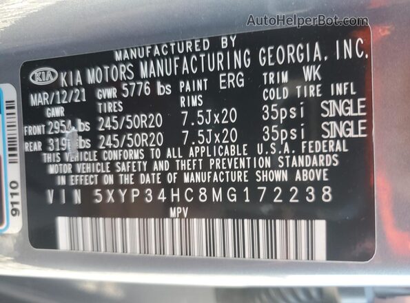 5XYP34HC8MG172238 2021 KIA TELLURIDE Gray სალონის 360-გრადუსიანი ხედი