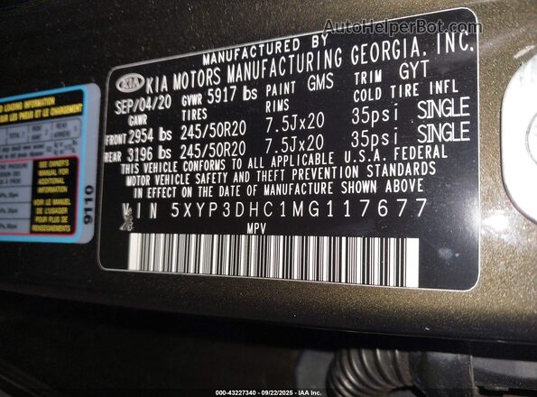 5XYP3DHC1MG117677 2021 KIA TELLURIDE Gray Շարժիչի բաժամունքի տեսք
