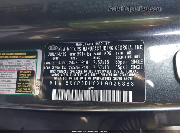 5XYP3DHCXLG028883 2020 KIA TELLURIDE Gray Widok komory silnika