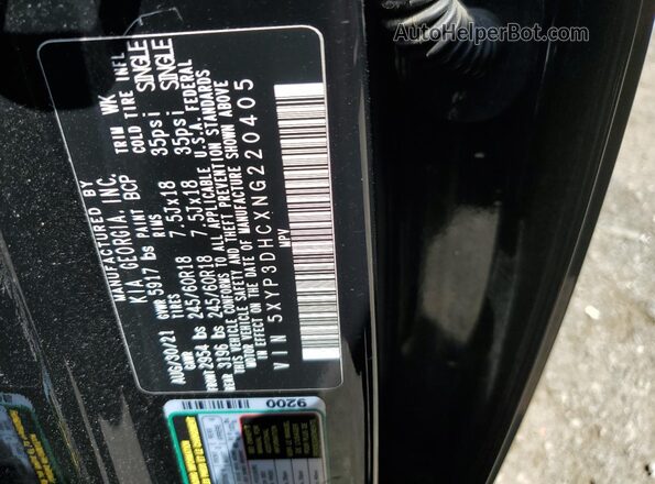5XYP3DHCXNG220405 2022 KIA TELLURIDE Black Vista de la etiqueta del VIN