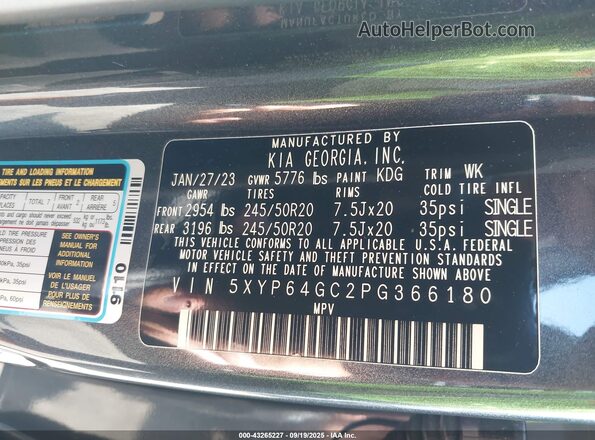 5XYP64GC2PG366180 2023 KIA TELLURIDE Gray Շարժիչի բաժամունքի տեսք