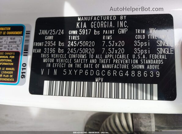 5XYP6DGC6RG488639 2024 KIA TELLURIDE White 