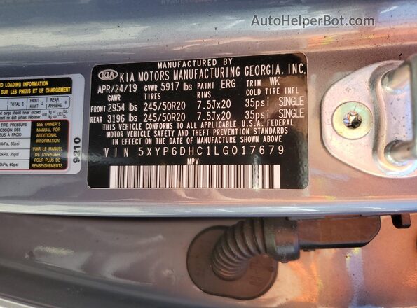 5XYP6DHC1LG017679 2020 KIA TELLURIDE Gray Vista de la etiqueta del VIN
