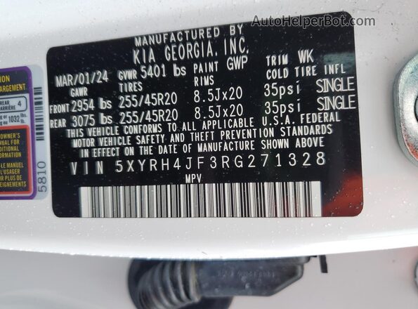 5XYRH4JF3RG271328 2024 KIA SORENTO White 