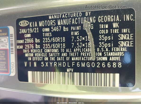 5XYRHDLF6MG026688 2021 KIA SORENTO Blue Widok komory silnika
